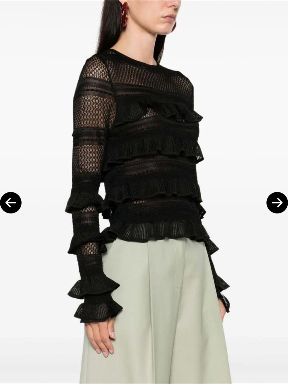 Zimmermann Black Ruffle-Tiered Long Sleeve Mesh Top